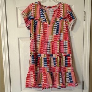 THML Pink Blue Multi-Striped Tiered Midi Dress